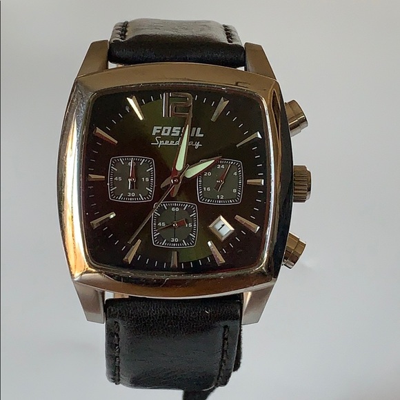 Fossil Other - Fossil Steel Square Chrono Green Dial Black Strap